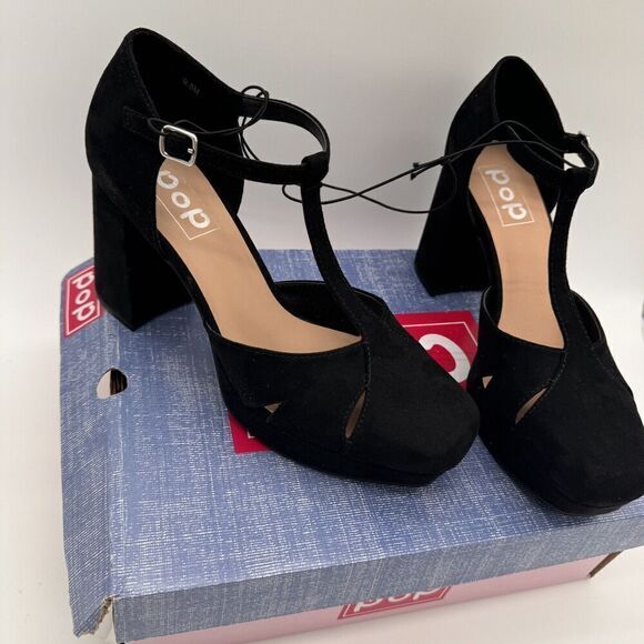 Pop Westerly Platform Block‎ Heel Maryjane New Size 9.5 Black Y2K Strappy - Picture 3 of 11